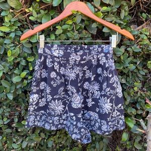 High-Waisted Navy Floral/Natural Print Comfy Shorts